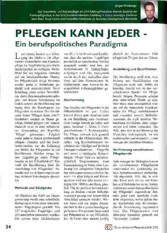 Vorschauseite 1: Pflegen kann jeder - Ein berufspolitisches Paradigma
