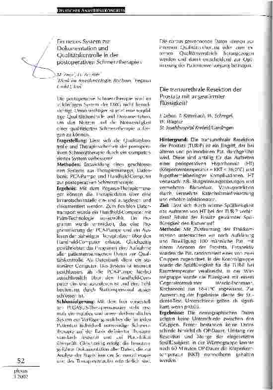 Vorschauseite 1: Ein neues System zur Dokumentation und Qualitätskontrolle in der postoperativen Schmerztherapie