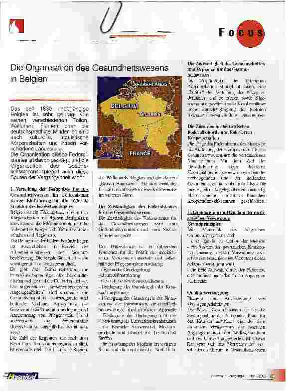 Vorschauseite 1: Die Organisation des Gesundheitswesens in Belgien