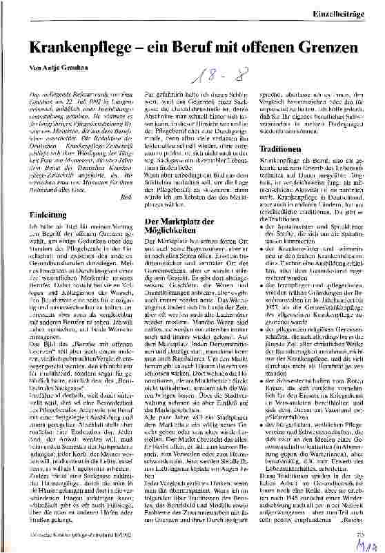 Vorschauseite 1: Krankenpflege - ein Beruf mit offenen Grenzen