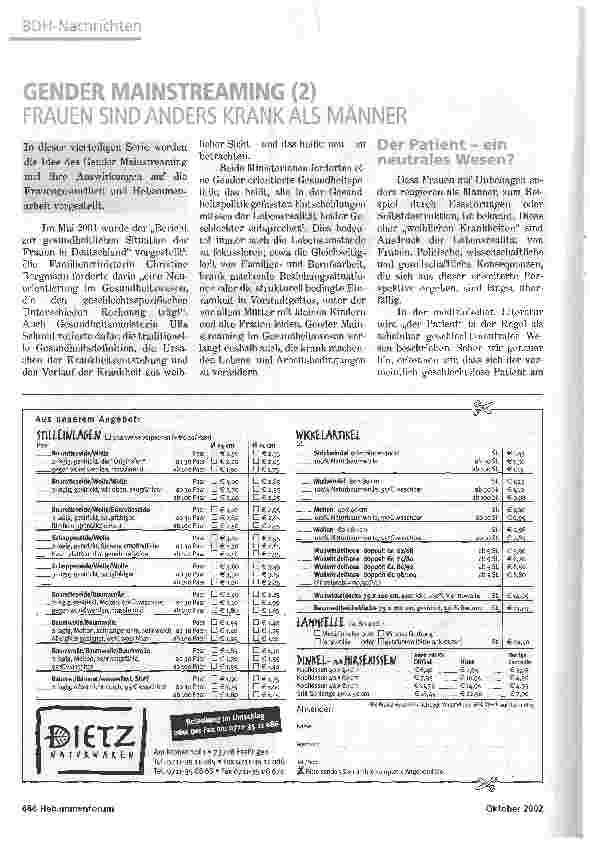 Vorschauseite 1: GENDER MAINSTREAMING (2)FRAUEN SIND ANDERS KRANK ALS MÄNNER