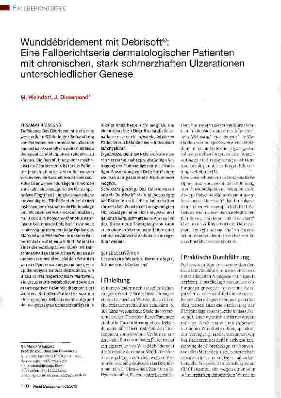 Vorschauseite 1: Wunddebridement mit Debrisoft®: Eine Fallberichtserie dermatologischer Patienten mit chronischen, stark schmerzhaften Ulzerationen unterschiedlicher Genese