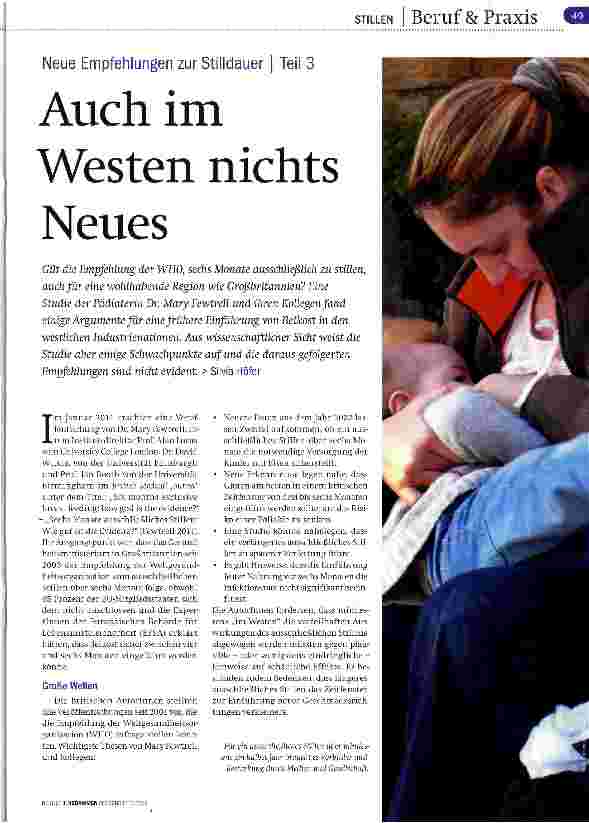 Vorschauseite 1: Neue Empfehlungen zur Stilldauer | Teil 3 Auch im Westen nichts Neues