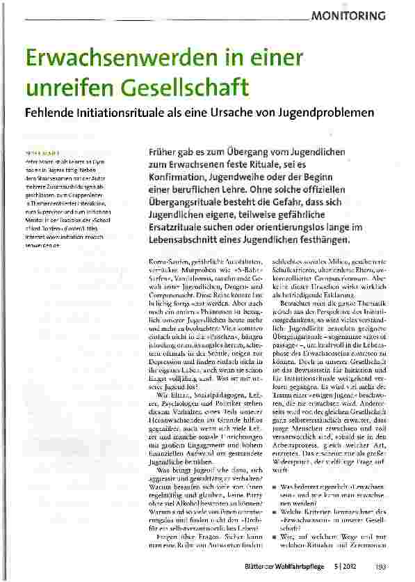 Vorschauseite 1: Erwachsenwerden in einer unreifen Gesellschaft