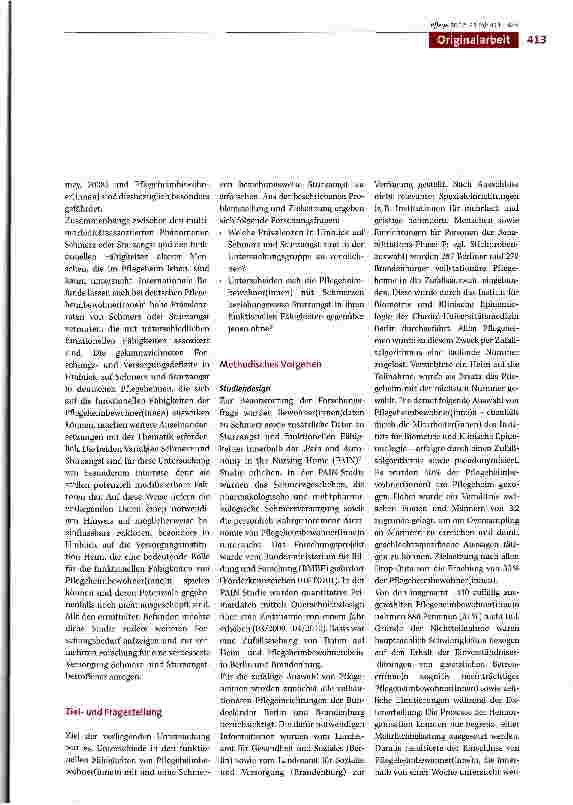 Vorschauseite 3: Schmerzen, Sturzangst und funktioneile Fähigkeiten von Menschen in Pflegeheimen -eine Ouerschnittsstudie