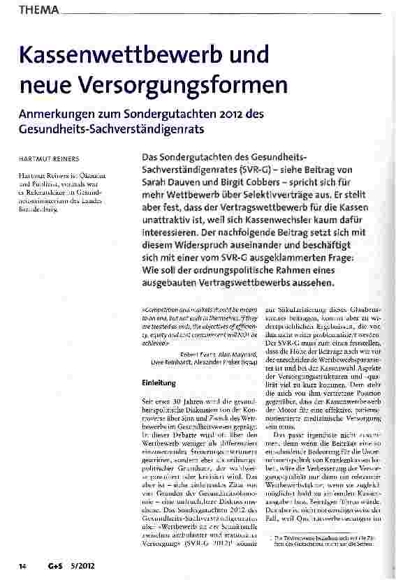 Vorschauseite 1: Kassenwettbewerb und neue Versorgungsformen