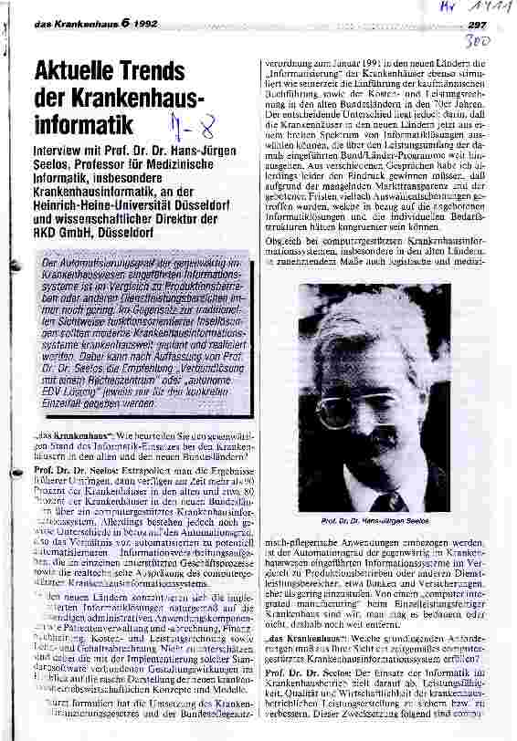 Vorschauseite 1: Aktuelle Trends der Krankenhausinformatik Interview mit Prof.Dr.Dr.H-J.Seelos, Düsseldorf