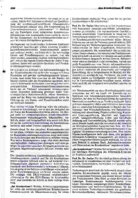 Vorschauseite 2: Aktuelle Trends der Krankenhausinformatik Interview mit Prof.Dr.Dr.H-J.Seelos, Düsseldorf