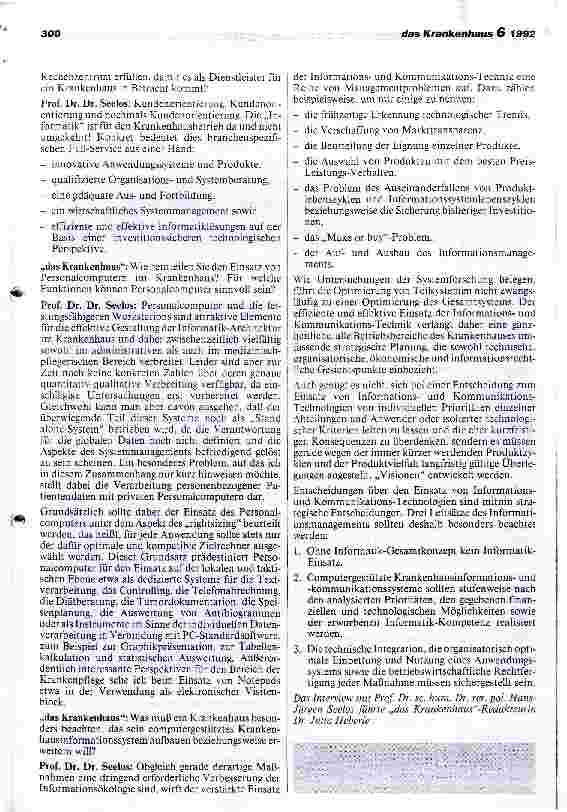 Vorschauseite 4: Aktuelle Trends der Krankenhausinformatik Interview mit Prof.Dr.Dr.H-J.Seelos, Düsseldorf