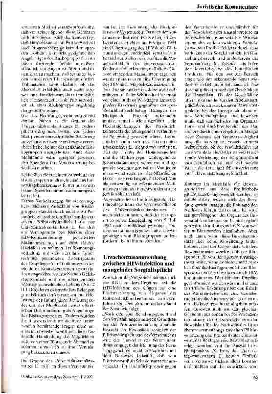 Vorschauseite 3: Zur Haftung des Krankenhauses für HIV-verseuchte Blutkonserven