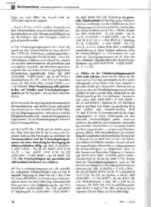 Vorschauseite 3: Urlaubsabgeltungsansprüche und Ausschlussfristen TV-L § 37 Abs. 1; BurlG § 3 Abs. 1, § 7 Abs. 3 Satz 3, § 13 Abs. 1 Satz 1