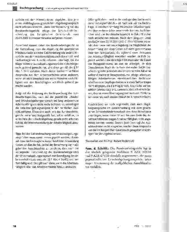 Vorschauseite 5: Urlaubsabgeltungsansprüche und Ausschlussfristen TV-L § 37 Abs. 1; BurlG § 3 Abs. 1, § 7 Abs. 3 Satz 3, § 13 Abs. 1 Satz 1