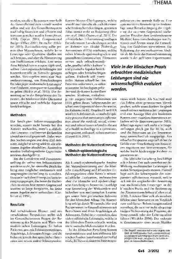 Vorschauseite 2: Methoden zur Bestimmung von Nutzen bzw. Wert medizinischer Leistungen und ihre ethischen Implikationen