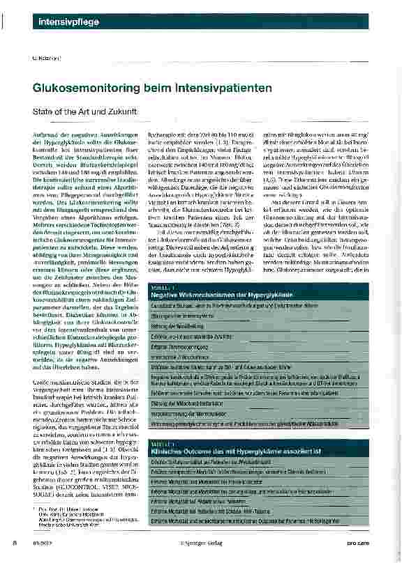 Vorschauseite 1: Glukosemonitoring beim Intensivpatienten
