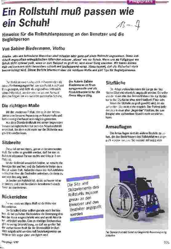 Vorschauseite 1: Ein Rollstuhl muß passen wie ein Schuh! Hinweise für die Rollstuhlanpassung