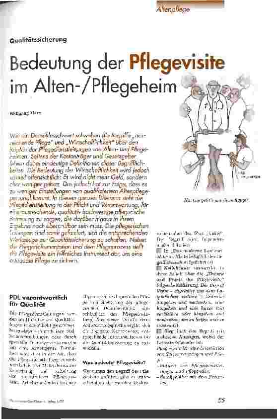 Vorschauseite 1: Bedeutung der Pflegevisite im Alten-/Pflegeheim
