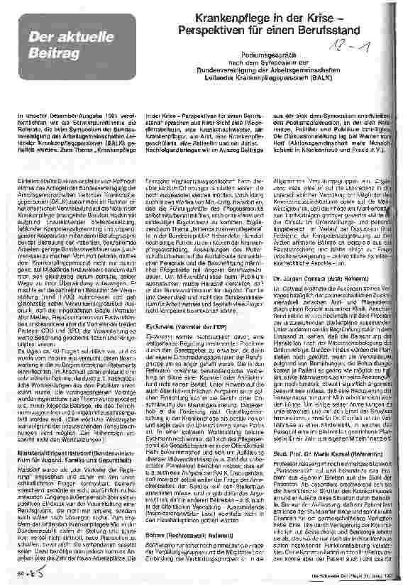 Vorschauseite 1: Krankenpflege in der Krise- Perspektiven für einen Berufsstand Podiumsgespräch nach dem Symposium der BALK