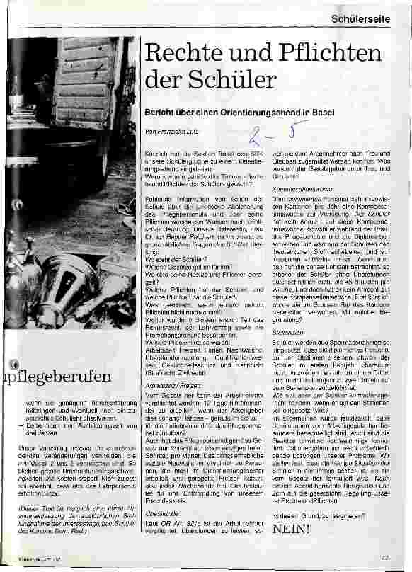 Vorschauseite 1: Rechte und Pflichten der Schüler Bericht über einen Orientierungsabend in Basel