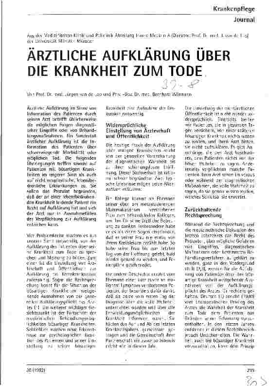 Vorschauseite 1: Ärztliche Aufklärung über die Krankheit zum Tode
