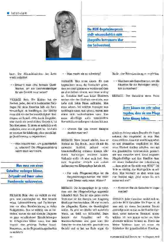 Vorschauseite 3: Man fragt sich oft, wie ein MDK-Gutachter zu seinen Schlussfolgerungen gekommen ist FORUM-Interview mit der Pflegewissenschaftlerin Barbara Reisach