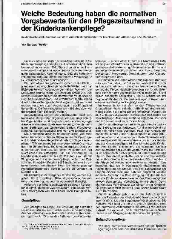 Vorschauseite 1: Welche Bedeutung haben die normativen Vorgabewerte für den Pflegezeitaufwand in der Kinderkrankenpflege