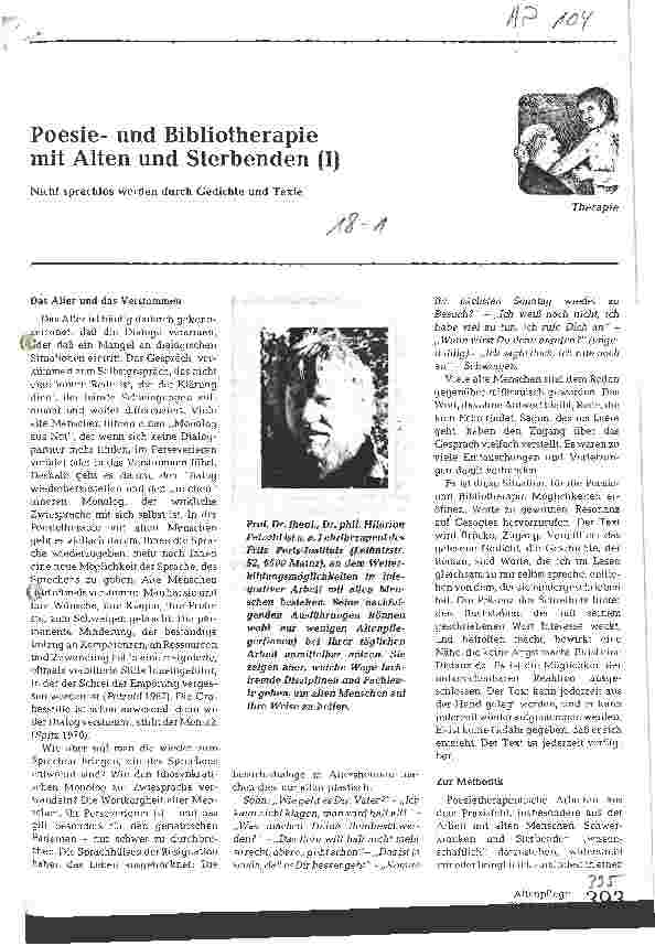 Vorschauseite 1: Poesieund Bibliotherapie mit Alten und Sterbenden (I)