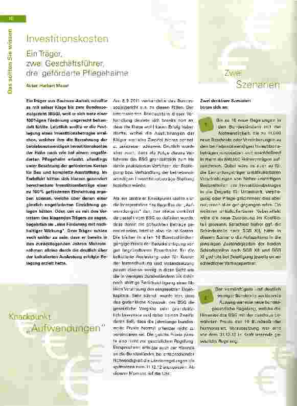 Vorschauseite 1: Investitionskosten Ein Träger, zwei Geschäftsführer, drei geförderte Pflegeheime