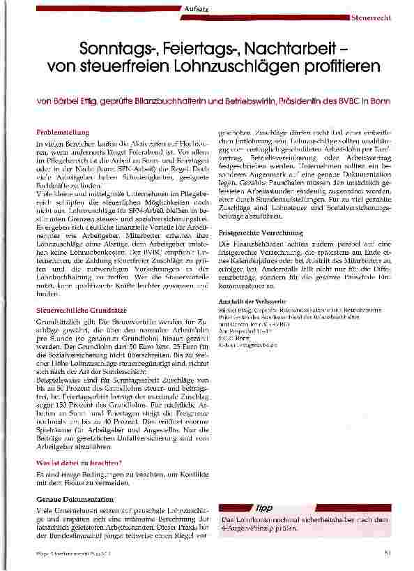 Vorschauseite 1: Sonntags-, Feiertags-, Nachtarbeit -von steuerfreien Lohnzuschlägen profitieren