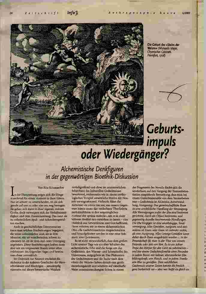 Vorschauseite 1: Geburtsimpuls oder Wiedergänger? Alchemistische Denkfiguren in der gegenwärtigen Bioethik-Diskussion
