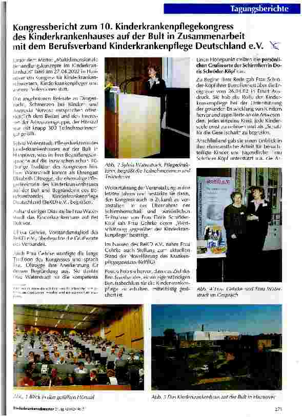 Vorschauseite 1: Kongressbericht zum 10. Kinderkrankenpflegekongress des Kinderkrankenhauses auf der Bult in Zusammenarbeit mit dem Berufsverband Kinderkrankenpflege Deutschland e. V.