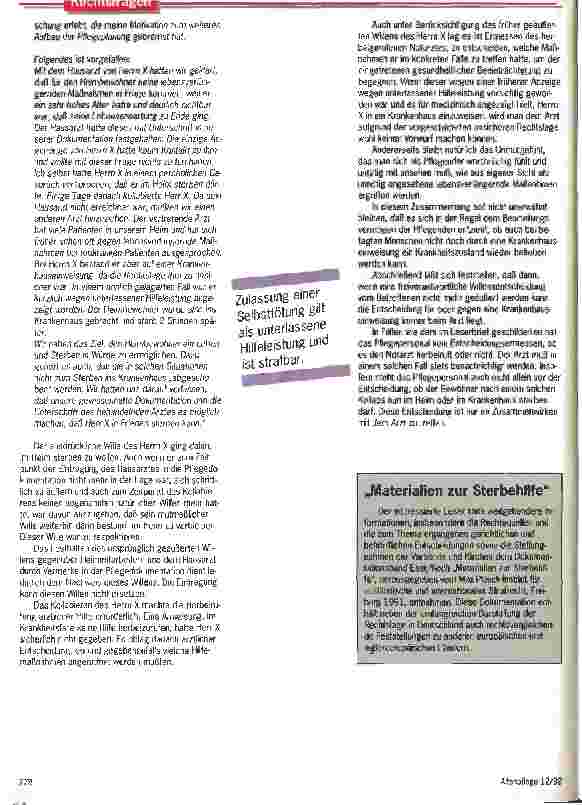 Vorschauseite 3: Problemfragen der Sterbehilfe - Die Entscheidung für oder gegen lebensverlängernde Maßnahmen liegt eindeutig beim Arzt