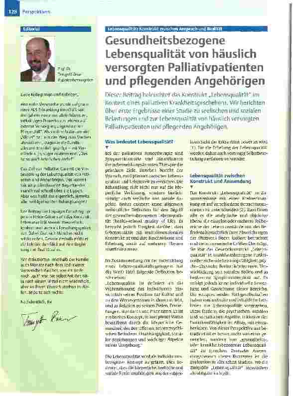 Vorschauseite 1: Gesundheitsbezogene Lebensqualität von häuslich versorgten Palliativpatienten legenden Angehörigen