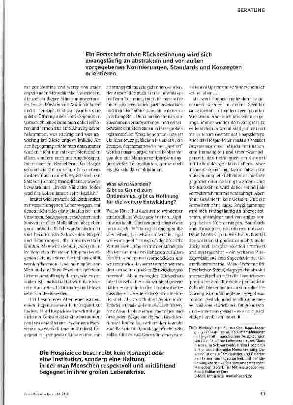 Vorschauseite 2: Palliative Care und HospizbewegungWer keine Geschichte hat, der hat auch kein Gesicht