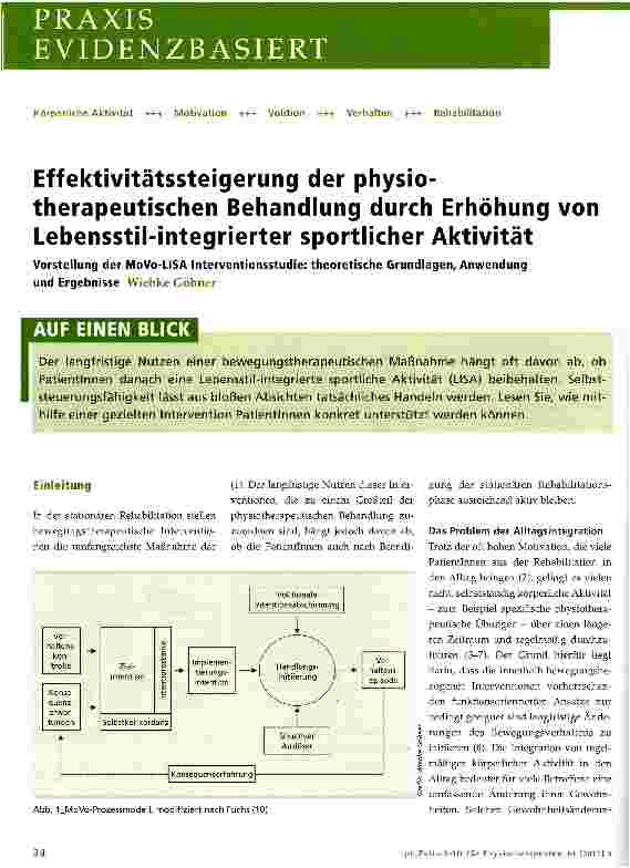 Vorschauseite 1: Effektivitätssteigerung der physiotherapeutischen Behandlung durch Erhöhung von Lebensstil-integrierter sportlicher Aktivität