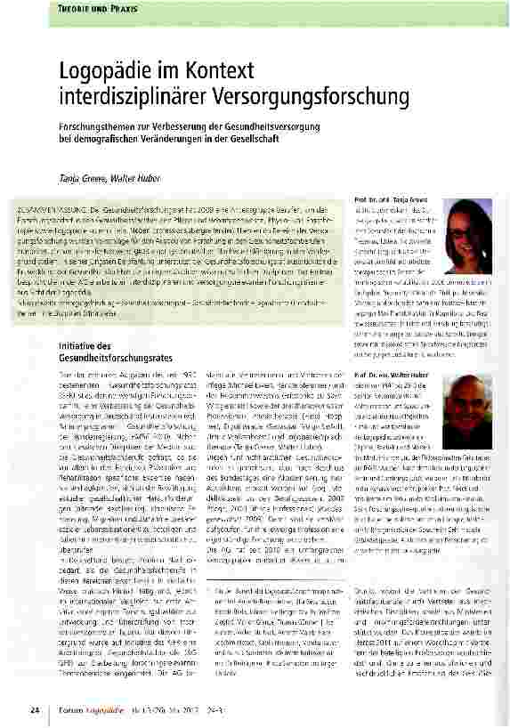 Vorschauseite 1: Logopädie im Kontext interdisziplinärer Versorgungsforschung