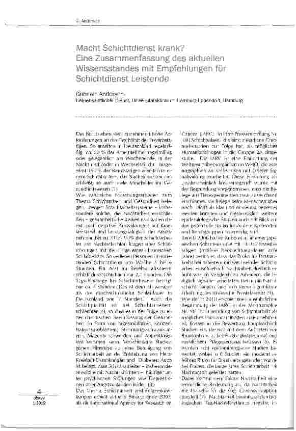 Vorschauseite 1: Macht Schichtdienst krank? Eine Zusammenfassung des aktuellen Wissensstandes mit Empfehlung für Schichtdienst Leistende