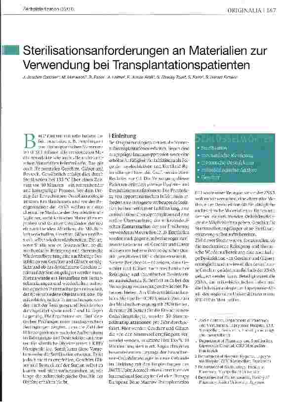 Vorschauseite 1: Sterilisationsanforderungen an Materialien zur Verwendung bei Transplantationspatienten