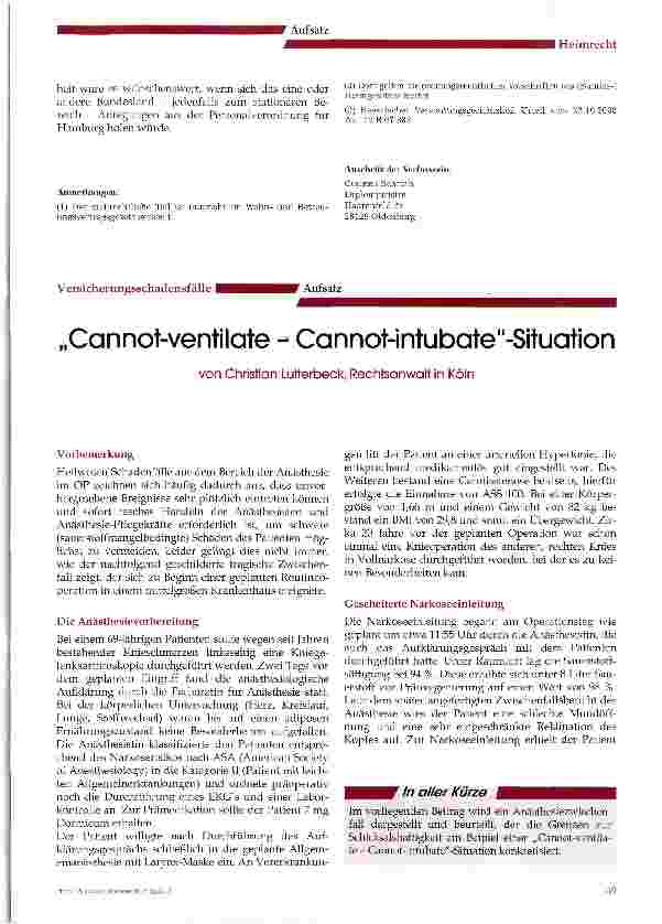 Vorschauseite 1: „Cannot-ventilate - Cannot-intubate-Situation
