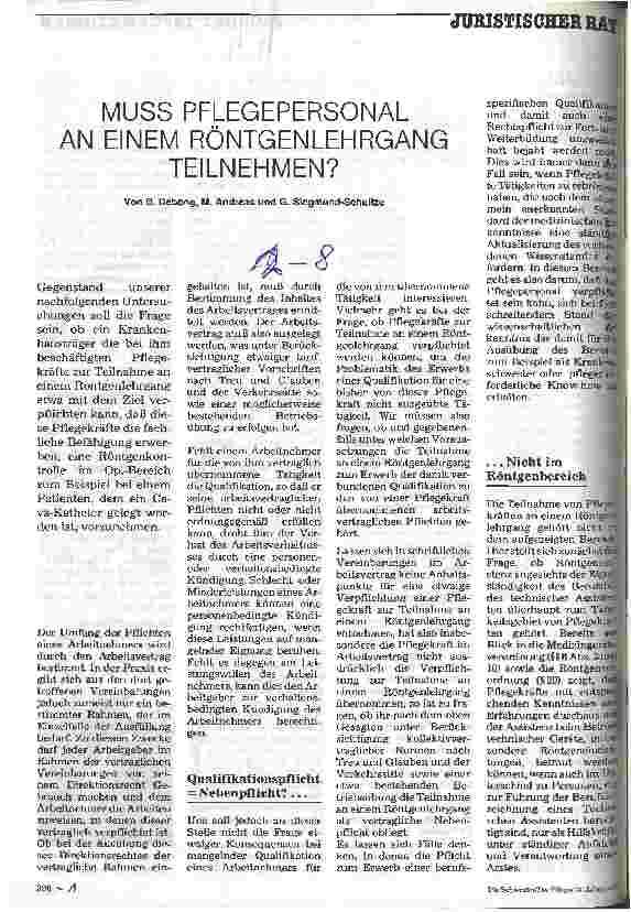 Vorschauseite 1: Muß Pflegepersonal an einem Röntgenlehrgang teilnehmen?