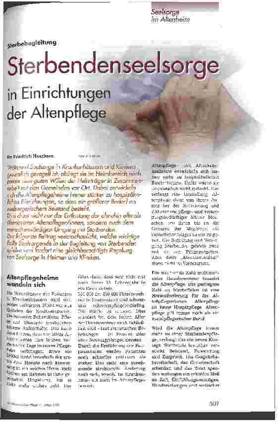 Vorschauseite 1: Sterbendenseelsorge in Einrichtungen der Altenpflege