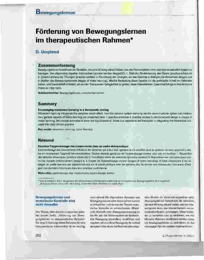 Vorschauseite 1: Förderung von Bewegungslernen im therapeutischen Rahmen