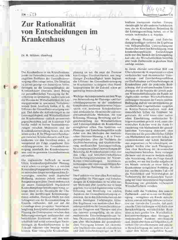 Vorschauseite 1: Zur Rationalität von Entscheidungen im Krankenhaus