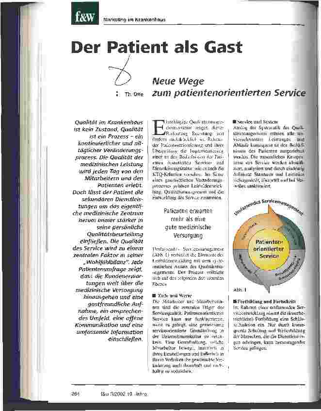 Vorschauseite 1: Der Patient als Gast Neue Wege zum patientenorientierten Service