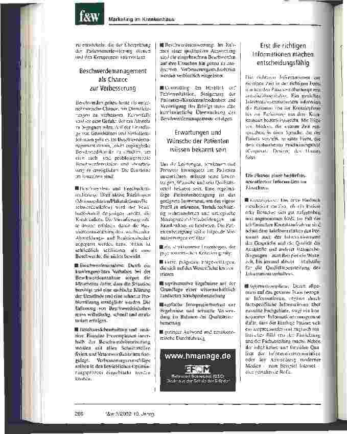 Vorschauseite 3: Der Patient als Gast Neue Wege zum patientenorientierten Service