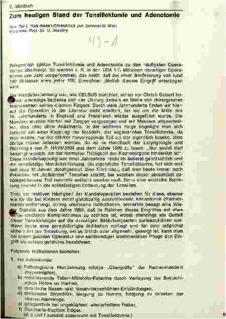 Vorschauseite 1: Zum heutigen Stand der Tonsillektomie und Adenotomie