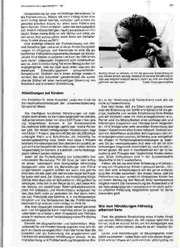 Vorschauseite 2: Hörund Sehstörungen bei Kindern - Bedeutung der Früherkennung und -behandlung