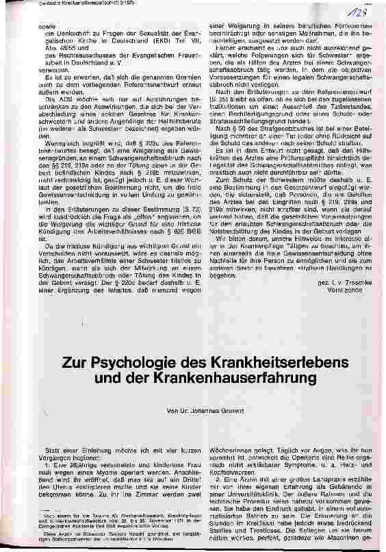 Vorschauseite 1: Zur Psychologie des Krankheitserlebens und der Krankenhauserfahrung