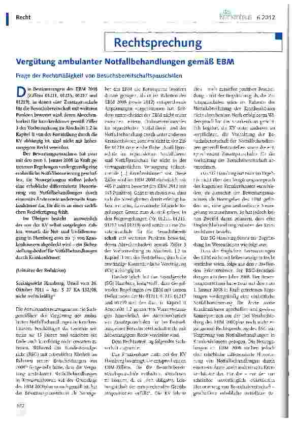 Vorschauseite 1: Vergütung ambulanter Notfallbehandlungen gemäß EBAA
