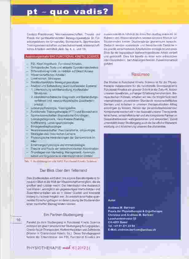 Vorschauseite 5: Akademisierung der Physiotherapie FBL - Functional Kinetic Science an der Universität Basel