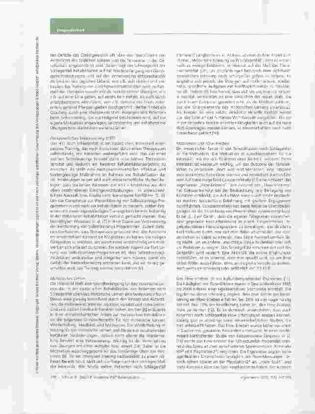 Vorschauseite 2: Sind Nintendo Wii®-Balancespiele eine machbare Alternative zum herkömmlichen Selbsttraining des Gleichgewichts nach Schlaganfall?